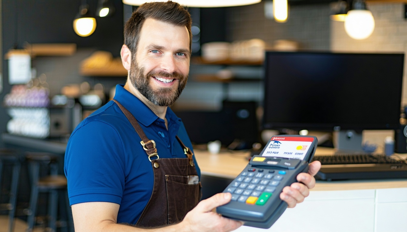 Business owner using free payment hardware from PurePatriotPayments